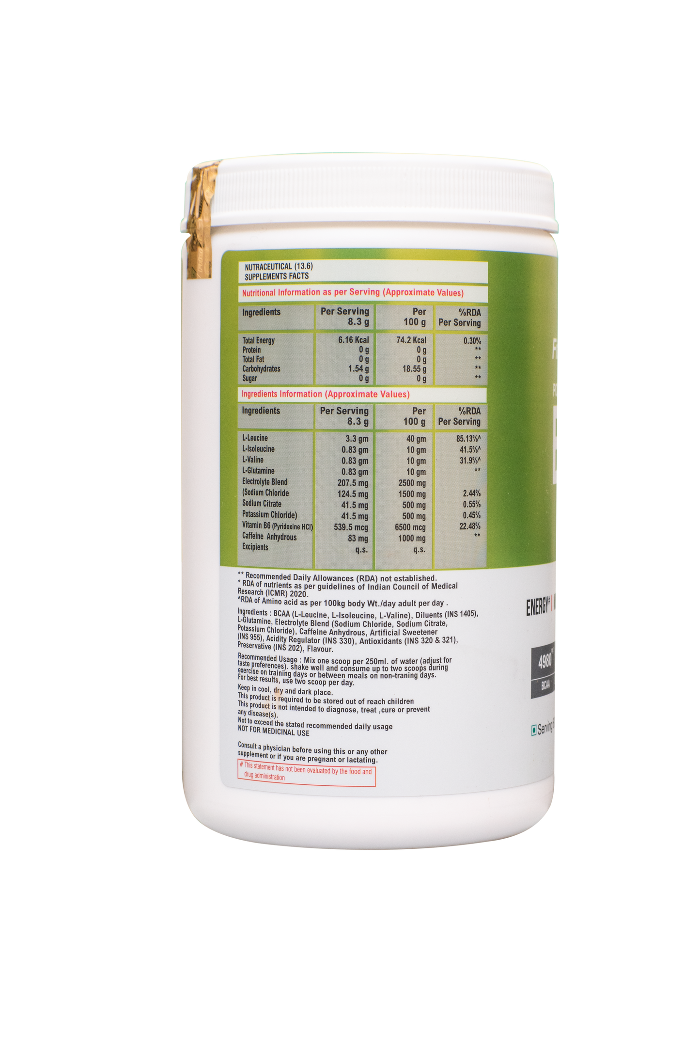 BCAA Branch Chain Amino Acid 60 Servings RATION 4:1:1