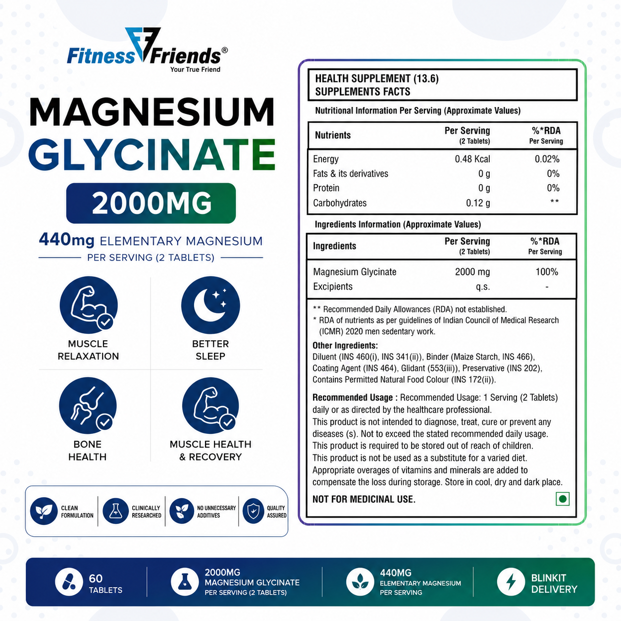 Magnesium Glycinate 2000mg   60 tab