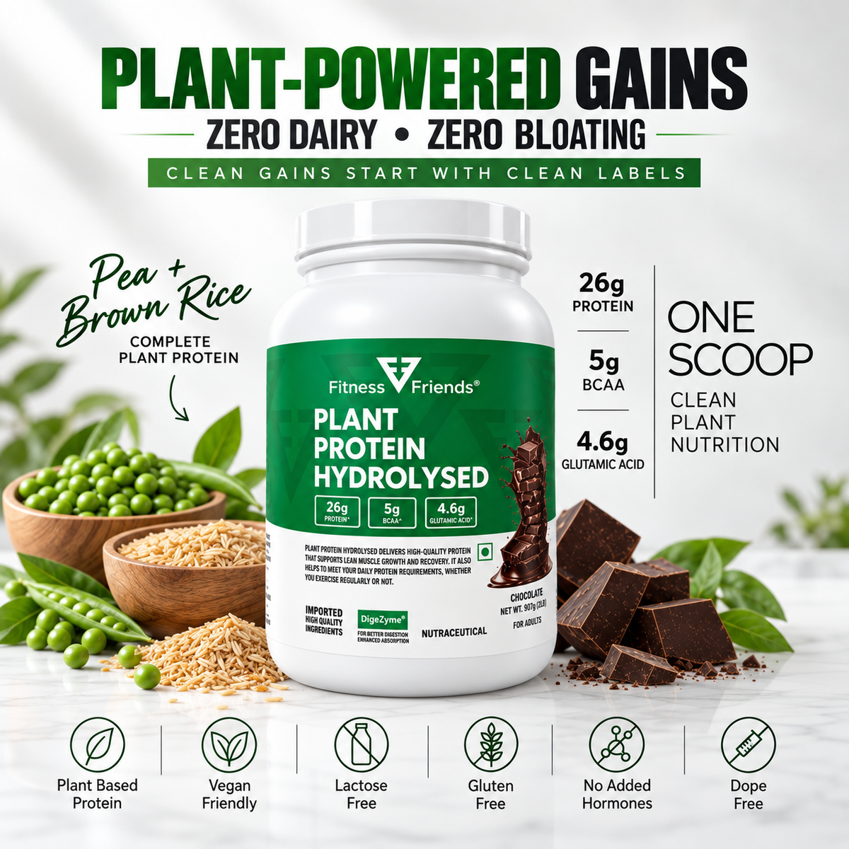 Plant Protein Hydrolysed Chocolate , 907 g